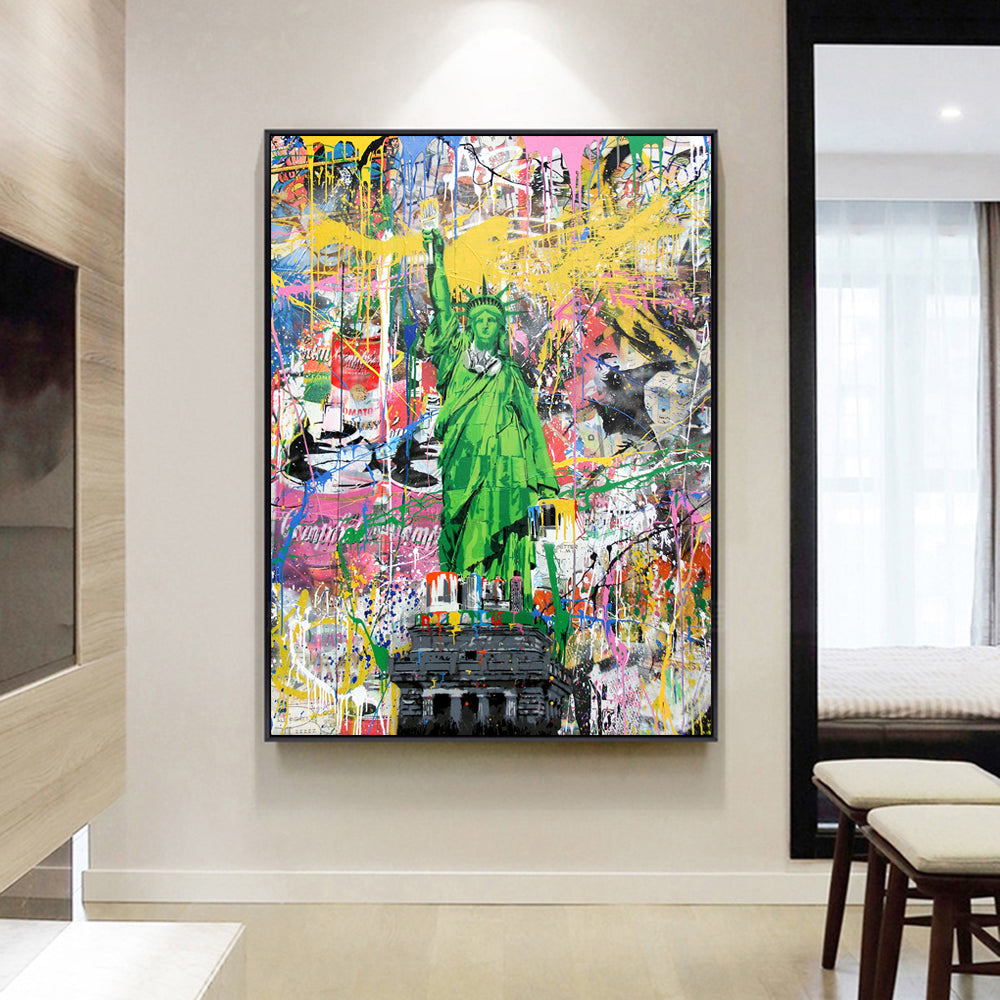 Art Poster With Statue Of Liberty Street Abstract Graffiti Canvas Painting Decoration