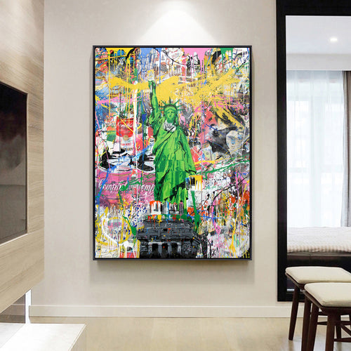 Art Poster With Statue Of Liberty Street Abstract Graffiti Canvas Painting Decoration
